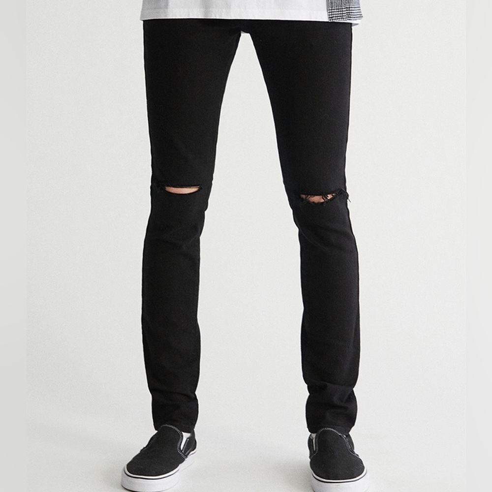 PacSun Men's Distressed Black Skinny Jeans Size 32x34